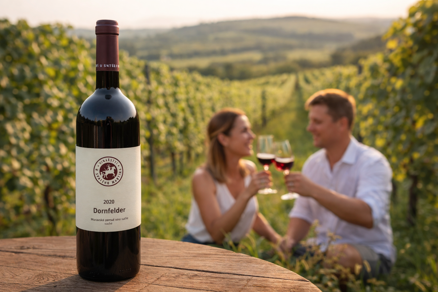 Víno Dornfelder 2020: suché tmavě granátové červené, které baví svěžím ovocem, najdete na shopu  vinooplustil.cz